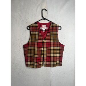 Kinloch Anderson Scotland Wool Plaid Vest Red Yellow Tartan Womens Size 14